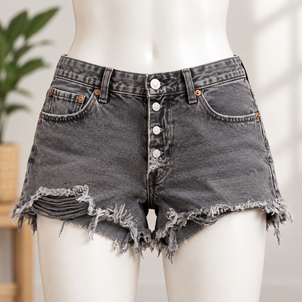 Levi's 501 Denim Cutoff Shorts Womens 29 Black Distressed High Rise Button Fly